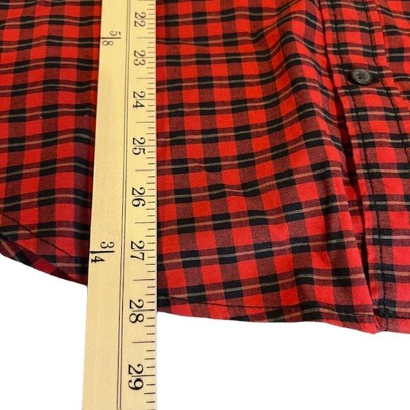 Mutual Weave Red Black Men's Plaid Button Front Shirt Stretch Size Medium - Picture 9 of 10